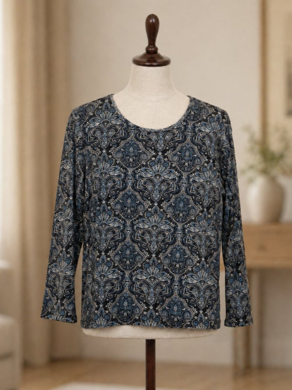 Blue Paisley Long Sleeve Top Size L